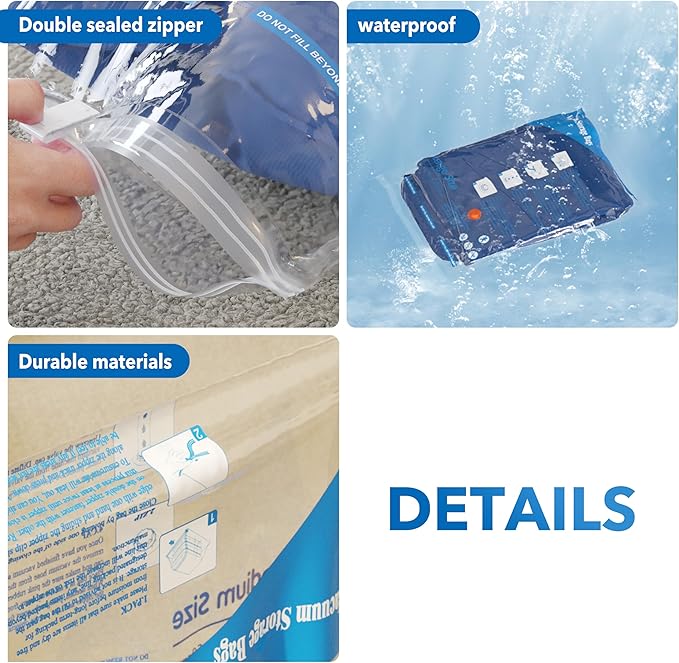 Vacuum Storage Bags with Electric Air Pump 24 Combo (5 Jumbo/5 Large/5 Medium/5 Small/4 Roll), Plastic Packaging Bags,Space Saver Sealer Bags for Clothes, Pillows, Comforters, Blankets, Bedding
