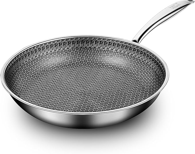 10-inch/11-inch Stainless Steel Skillet with Lid, Nonstick Frying Pan - Induction Ready, Oven & Dishwasher Safe, PFOA/PTFE Free for Gas/Electric/Ceramic Cooktops (10 inch+Lid)