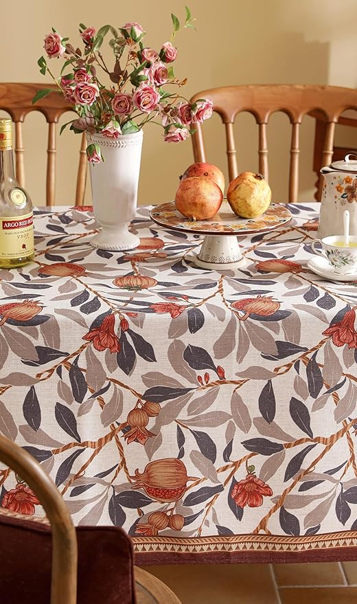 patdrea Designer Linen Small Square Tablecloth,Fall Framhouse French Pomegranates Leaves Pattern Tablecloths,Table Cover Cloth Decor for Kitchen Dining Christmas,Thanksgiving,55"x55"-Tehran a