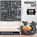 Outus 600 Pcs 12 x 12 Inch Deli Wax Paper Sheets Grease Resistant Tray Basket Liners Newsprint Paper Water and Grease Proof Sandwich Wrapping Square Hot Dog Wrappers for Food Baking (Black)