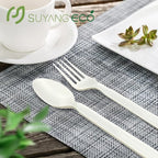 Compostable Forks and Spoons Bulk 300 Count Disposable Compostable Cutlery 100% No Plastic Silverware Heavy Duty Forks Spoons Biodegradable Utensils