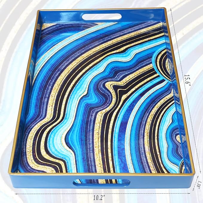 Spsyrine Decorative Tray, Plastic Rectangular Coffee Table Tray with Handles, Marble Serving Tray for Living Room, Ottoman, Bathroom Decor. 15.6” X 10.2".SLRE