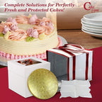 Cakebon Cake Box and Boards, 8-Inch Round Gold Smooth Edges 1/2- Inch Thick Drums with Insulated Bag and Ice Pack – Cake Transport Set, Cooler for Cake Delivery and Transport (1pc Each, 4pcs Total)