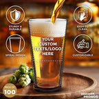 Custom Spiral Pint Glass 16 oz. Set of 100, Personalized Bulk Pack - Beer Glasses, Heavy Duty Drinkware - Red