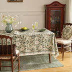 ISAENNE Designer Green Linen Small Square Table Cloth,Floral French Country Indoor Tablecloth,Stain Resistant Home Decor Tablecloths for Dining Kitchen Thanksgiving Christmas Party,55"*55"-Brune