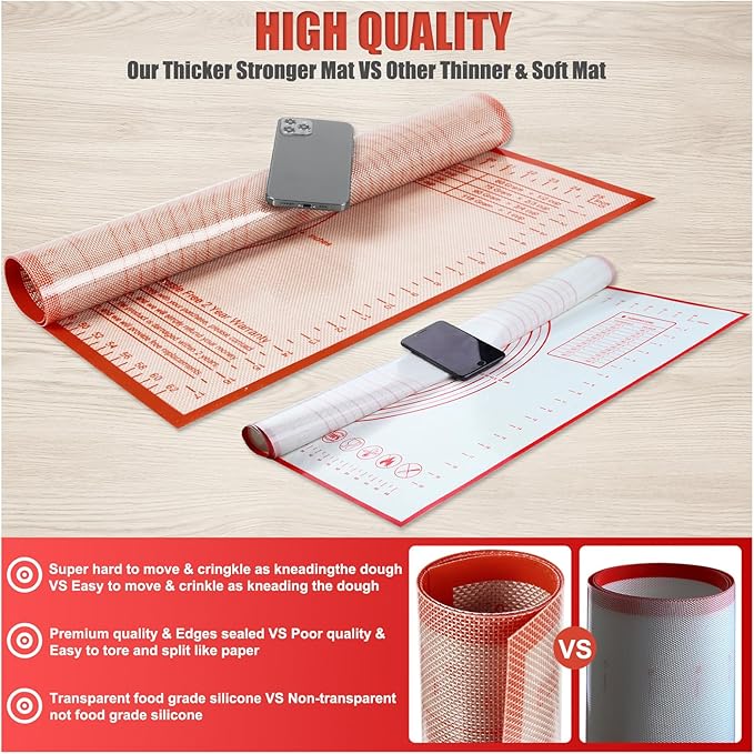 Silicone Pastry Mat 36x24 Inch Nonstick Baking Mat Perfect for Dough, Pastry Board, Dough Rolling, Kneading Board, Pie Crust, Fondant, Pasta/Pizza, Kitchen Counter Mat
