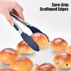 Doosu Kitchen Tongs for Cooking - 600°F Heat Resistant Food Tong with Non-Scratch Silicone Tips, Heavy Duty Stainless Steel Locking Tong for BBQ, Grilling Steak, Serving Salad Pasta (9in, Navy Blue)