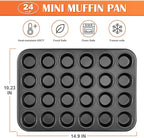 E-far Mini Muffin Pan 24-Cup - Nonstick Carbon Steel Cupcake Tin Tray for Little Bites & Freezer Prep | Warp-Free Bakeware Ensures Even Baking & Effortless Release, Regular Size & Oven Safe