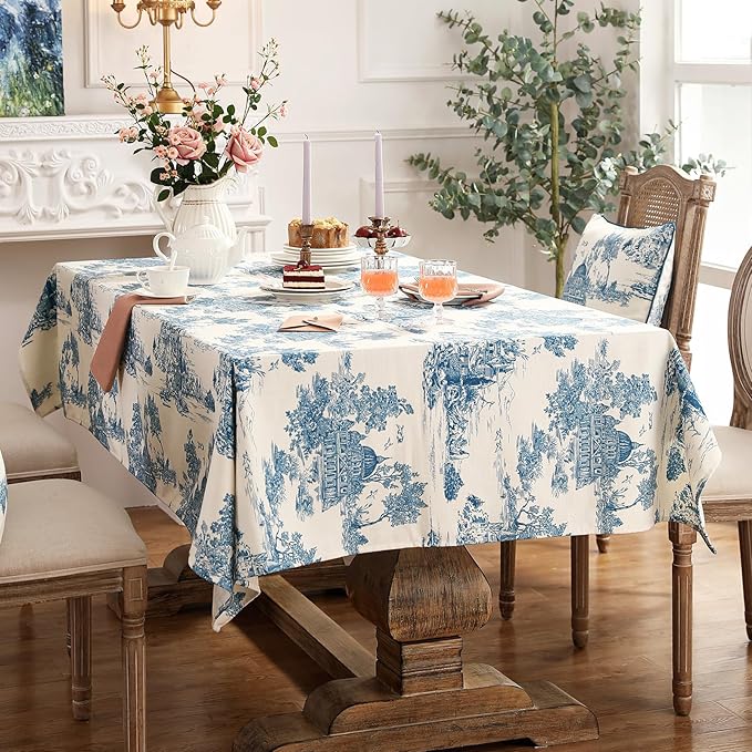 patdrea Designer Vintage Cyan Tablecloth for Rectangle Table,Linen Ancient Castle and Manor Pattern Tablecloths,Table Cover Decor for Kitchen Dining Christmas,Thanksgiving,63"x87"-Lucerne a