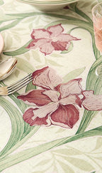 patdrea Designer Linen Green Rectangle Tablecloth,Framhouse Violets Pattern Floral Extra Long Tablecloths,Table Cover Decor for Kitchen Dining Christmas,Thanksgiving,Tea Party,63"x110"-Tara a