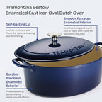 Tramontina Bestow Enameled Cast Iron Oval Dutch Oven Pot with Lid, Large 7-quart, Blue