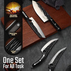 Huusk Knives Set, Serbian Chef Knife Set with Bag, Japanese Kitchen Knives Set, Hand Forged High Carbon Steel Knife Set, Full Tang Knives with Ebony Handle, Butcher Knife Set for Dad, Gif for Men
