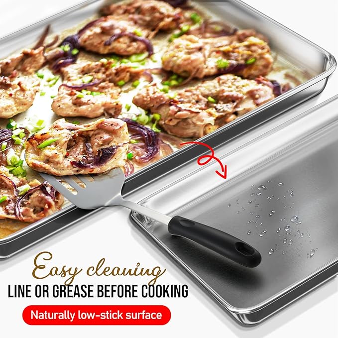JoyTable Aluminum Baking Sheet Set, 2 Pack Large Sheet Pan, Commercial Quality Cookie Sheets for Baking or Roasting Non-Stick, 21 x 15 Inch Warp Resistant Aluminum Baking Pan