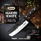 Huusk Japanese Nakiri Knife, 7 Inch Vegetable Chopping Knives with Full Tang Design, Hand Forged Cleaver with Ebony Handle, Japanese Kitchen Knife for Meat Cutting, Cooking Gift for Men