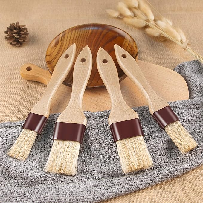 Pastry Brushes for Baking Basting Brush with Boar Bristles and Beech Hardwood Handles Culinary Oil Brush for Barbecue Butter Grill BBQ Sauce Baster Marinade Kitchen Food Cooking Brushes (1/1.5-2PCS)