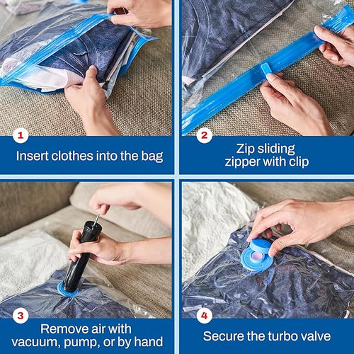 10 Pack Medium Vacuum Storage Bags for Comforters, Blankets & Clothes – Vacuum Sealed Compression Bags with Hand Pump – Space Saver Storage Bags for Bedding, Moving, Travel & Organization