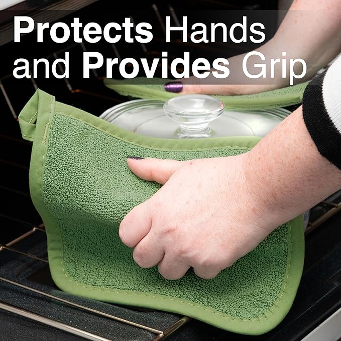 RITZ Terry Potholder & Hot Pad: Heat Resistant, Durable 100% Cotton – Ergonomically Designed for Optimal Grip, Easy-Care Machine Washable, Perfect for Your Kitchen – Cactus Green, 2-Pack