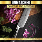 SliceElite Elite Series 7 Inch Nakiri Knife Damascus VG10 Core Forged G10 Handle Polymer Guard Japanese Chef Vegetable Chopping Cleaver Kitchen Knife Sharp Cutting Cooking Tomato Butcher Tool