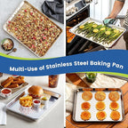 12 Pack Stainless Steel Baking Sheet Pans, 16" L × 12" W × 1" H Cookie Sheets for Toaster Oven, Rust-Resistant, Dishwasher Safe