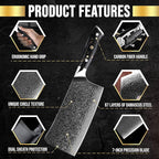 SliceElite Elite Series 7-Inch Damascus Bone Cutting Knife – VG10 Steel Blade with Forged Carbon Fiber Handle Infused with Gold Leaf, Sheaths Option (Bone Cutting Knife with Leather Sheath)