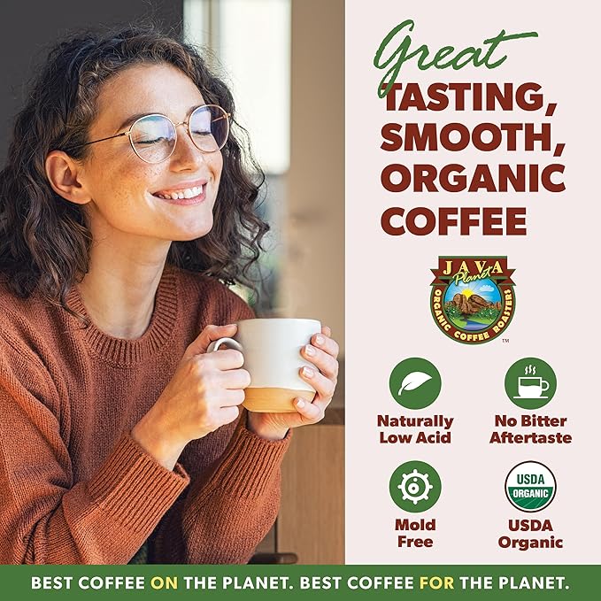 Low Acid Organic Coffee – Whole Bean, Mold-Free & Stomach Friendly by Java Planet, Good Morning Blend Coffee, Medium Roast, Smooth Full Flavored, 5LB Bag