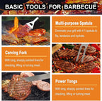 grilljoy 24PCS BBQ Grill Tools Set with Meat Thermometer and Injector - Extra Thick Stainless Steel Fork, Spatula& Tongs - Complete BBQ Accessories in Aluminum Case - Perfect Grill Gifts for Men Grey