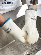 LANON Liquid Silicone Gloves, Heat Resistant Oven Gloves with Fingers, Food Grade, Waterproof, White, Large