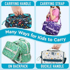 Bentgo Kids Lunch Bag - Durable, Double-Insulated Lunch Bag for Kids 3+; Holds Lunch Box, Water Bottle, & Snacks; Easy-Clean Water-Resistant Fabric & Multiple Zippered Pockets (Dinosaur)