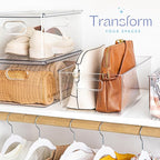 Plastic Food Storage 4 Pack Clear Container Bin with Handles for Organizing Kitchen, Pantry, Refrigerator, Freezer, Pantry, Cabinet, Closet, Bathroom. 14”x8”x5”