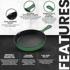Utopia Kitchen Cast Iron Frying Pan 8 Inch, Cast Iron Chefs Pan, Pre Seasoned Skillet, Safe Grill Cookware for Indoor & Outdoor Use, Green