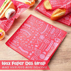Outus 600 Pcs 12 x 12 Inch Deli Wax Paper Sheets Grease Resistant Tray Basket Liners Newsprint Paper Water and Grease Proof Sandwich Wrapping Square Hot Dog Wrappers for Food Baking (Red)
