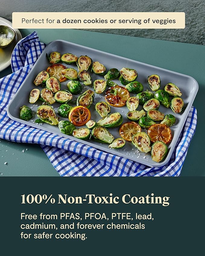 Caraway Non-Stick Ceramic Medium Baking Sheet - Naturally Slick Ceramic Coating - Non-Toxic, PTFE & PFOA Free - Perfect for Baking, Roasting, and More - Medium (15" x 10") - Black