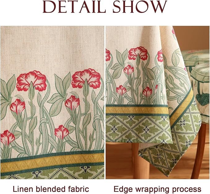 patdrea Designer Green Small Tablecloth for Rectangle Table,Vintage Linen Leaves Pattern Breathable Table Cloth,Floral Cover Decor for Kitchen Dining Christmas,Thanksgiving,55"x71"-Cecilia D