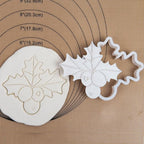 Flycalf Christmas Cookie Cutters Holly Berries Shapes with Plunger Stamps Holiday PLA Baking Accessories Cutter Molds Gifts Decorative Party 3.5" Kitchen Cake Supplies
