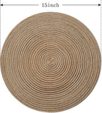 FunWheat Round Braided Placemats Set of 6 Place mats for Dining Tables Woven Heat Resistant Table Mats 15 inch for Fall(Brown)