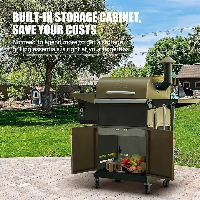 Z GRILLS 8-in-1 Outdoor BBQ Grill with PID 2.1 Controller, Wood Pellet Smoker, Auto Temperature Control, Huge Storage Cabinet Side Shelf with Tool Hooks, 572 sq in Cooking Area for Camping Party