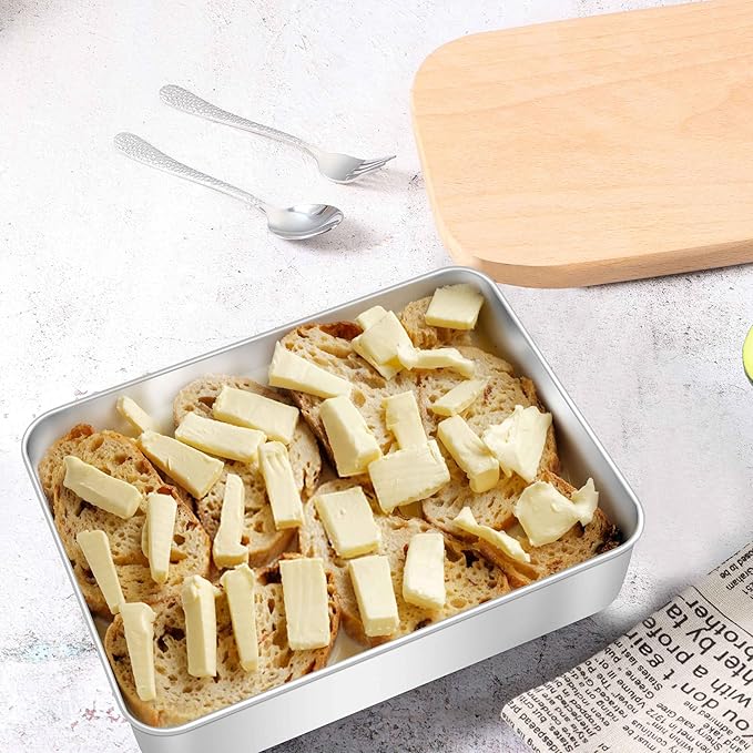 Herogo 9 x 9 x 2 Inch Baking Pan Set of 2 for Oven, Stainless Steel Square Cake Pan for Lasagna Brownies Casseroles Cakes, Dishwasher Safe & Durable