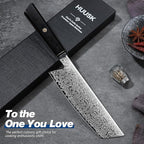 Huusk Damascus Nakiri Knife 7 Inch, Japanese Chopping Chef Knives, Razor Sharp Cleaver and Vegetable Knife with Ergonomic Wood Handle, Damascus VG-10 Kitchen Knife, Birthday Cooking Gifts for Men