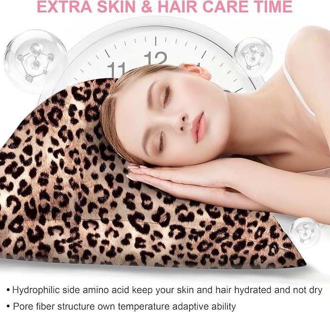 Mulberry Silk Pillow Cases Queen Size with Hidden Zipper, Ultra Smooth and Soft Breathable Cooling Silk Satin Pillowcase for Hair and Skin, Gifts for Women Men (Leopard Brown, 20x30 Inches, 1 Pack)