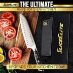 SliceElite Slice Series 7 Inch Santoku Knife High Carbon German Steel Blade Full Tang Pakkawood Handle Polymer Blade Guard Sharp Kitchen Knife for Meat Cutting Chopping BBQ Cooking Chef Vegetable