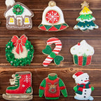 Flycalf Christmas Cookie Cutters for Kids Baking with Stamper Stencil 3D Cake Decorating Pastry Kitchen Mold Supplies Christmas Shapes Holiday Birthday Party Biscuit Fondant Tools