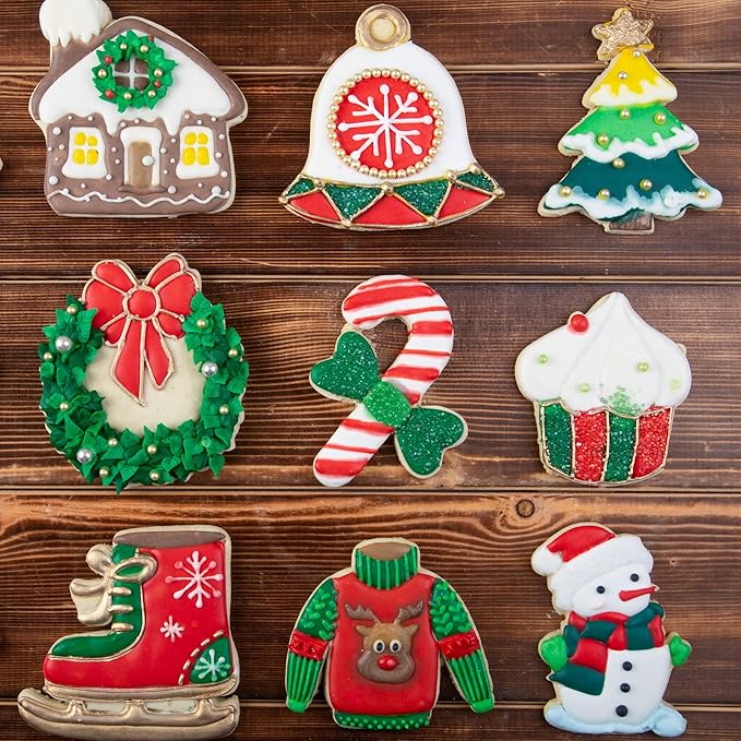 Flycalf Christmas Cookie Cutters Candy Cane Shapes with Plunger Stamps Holiday PLA Baking Accessories Cutter Molds Gifts Decorative Party 3.5" Kitchen Cake Supplies