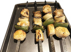 Antallcky 12 Pack Kebab Skewers 23.5 Inch BBQ Barbecue Skewers Stainless Steel Sticks Heavy Duty Large Wide Reusable with Nonslip Wooden Handle Ideal for Shish Kabob Chicken Shrimp and Vegetables