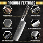 SliceElite Elite Series 7 Inch Nakiri Knife Damascus VG10 Core Forged Carbon Fiber Handle Polymer Guard Japanese Chef Vegetable Chopping Cleaver Kitchen Knife Sharp Cutting Cooking Tomato Butcher Tool
