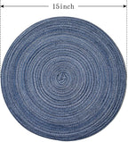FunWheat Round Braided Placemats Set of 4 Place mats for Dining Tables Woven Heat Resistant Table Mats 15 inch (E Klein Blue, 4pcs)