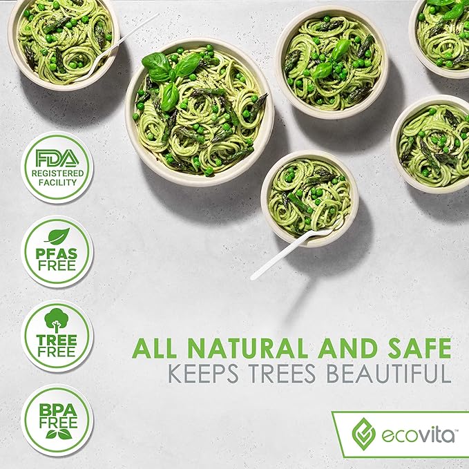 Ecovita 100% Compostable Paper Plates [7 in.] – 150 Disposable Plates Eco Friendly Sturdy Tree Free Liquid and Heat Resistant Alternative to Plastic or Paper Plates
