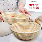 Swice Bread Proofing Basket Set, 9-Inch Round & 10-Inch Oval Banneton Sourdough Starter Kit with Lame, Dough Scraper, Linen Liner, and Basting Brush, Complete Bread Making Supplies and Tools