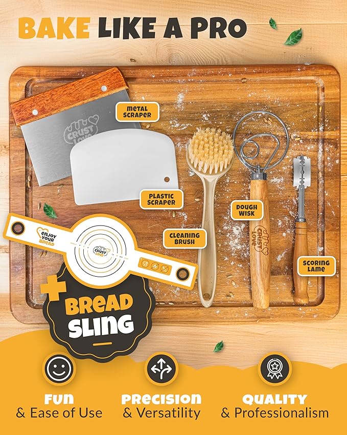 Sourdough Kit inkl. 7 different Bread Making Tools like a 9 inches Sour dough Banneton Bread Proofing Basket - Bread Making Kit, Banneton-Basket, Sourdough-Starter-Kit-Supplies, Baking-Kit