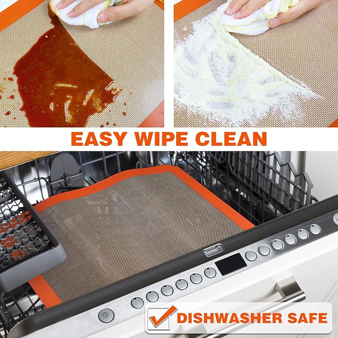 Silicone Baking Mats - Best German Silicone - Non Slip Silicone Baking Sheet, Non Stick Reusable Silicone Mats for Baking, Oven Liner, Counter Mat - Full Size Sheet