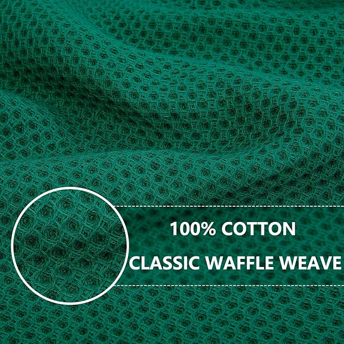 Homaxy 100% Cotton Waffle Weave Kitchen Dish Cloths, Ultra Soft Absorbent Quick Drying Dish Towels, 12 x 12 Inches, 8-Pack, Dark Green